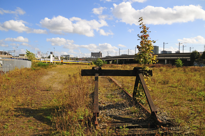900377 Gezicht op het voormalige werkplaatsterrein van de Nederlandse Spoorwegen aan de 2e Daalsedijk te Utrecht, met ...